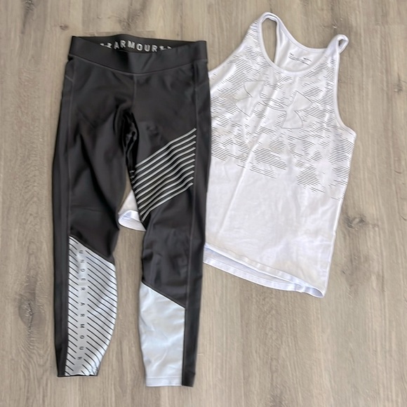 Under Armour Pants - Under Armour Black and Gray Leggings, With Mathching Top.
